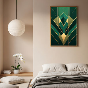Poster Art Deco Esmeralda Verde e Geométrico Dourado