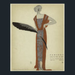Pôster Art Deco Fashions ~ Rosa du Soir<br><div class="desc">Um Deco de Arte, desenho da moda da 1920 de Nouveau de uma senhora em um vestido marrom ouro com padrão de rosa vermelha, do artista Eduardo Benito, Título: "Rosa du Soir" (Rosa da Noite). Uma bela obra de arte para qualquer casa, escritório ou loft de estúdio moderno! Eduardo Benito...</div>