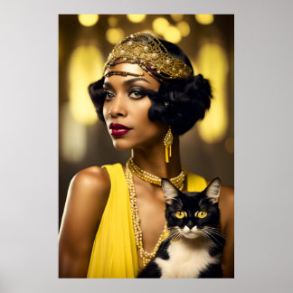 Poster Art Deco, Flapper Afro-Americano, Estilo Gatsby
