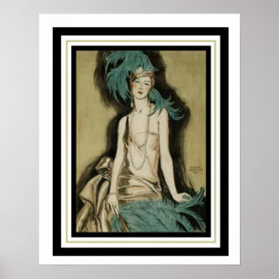 Poster Art deco "Flapper com penas" 16 x 20