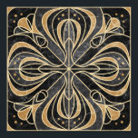 Poster Art Deco Floral. Dourado e mármore<br><div class="desc">Azulejo de mármore Art Deco estilizou o ornamento floral com bluebells. Imitação de azulejos de mármore com contorno de ouro (cinzas e areia)</div>