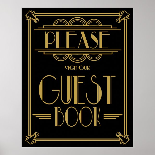 Pôster Art Deco Gatsby "Por favor assine nosso livro de h (Frente)