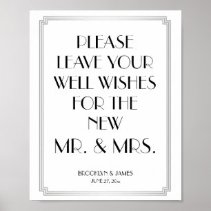 Pôster Art Deco Gatsby Silver Guestbook Sinal 8x10