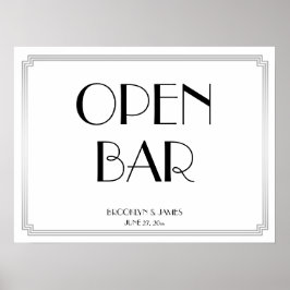 Pôster Art Deco Gatsby Silver Wedding Bar Sinal 24x18