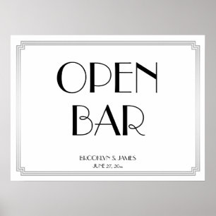 Pôster Art Deco Gatsby Silver Wedding Bar Sinal 24x18