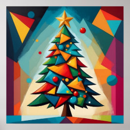 Poster Art Deco Geometric Christmas Tree Multiple Triangl