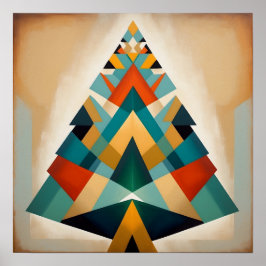 Poster Art Deco Geometric Christmas Triangle Branches