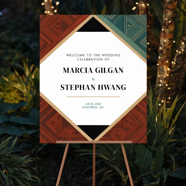 Poster Art Deco Geometric Diamond Frame Welcome Sign (Art Deco Style Wedding Welcome Sign)