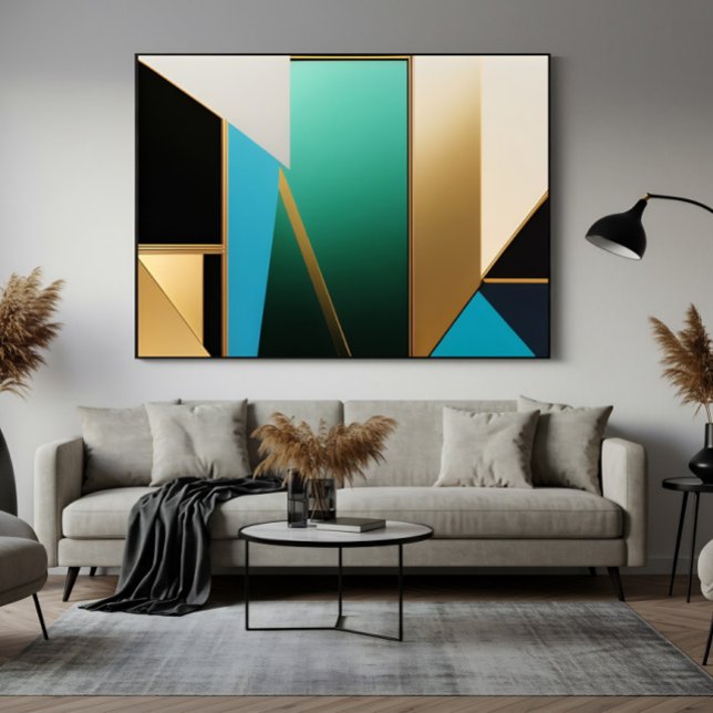 Poster Art Déco Geométrico Abstrato em Verde Água e Doura (Criador carregado)