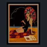 Poster Art Deco Girl on the Beach, 1928<br><div class="desc">Vibrante,  vinte e poucos anos,  Art Deco,  flapper na praia. cerca de 1928. Tamanho padrão 11x14 mostrado aqui. Também disponível no padrão 16x20,  em outros tamanhos personalizados e na canvas.</div>