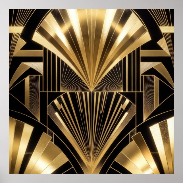 Poster Art Deco Gold Sunburst Black Gold Geometric Luxury (Frente)