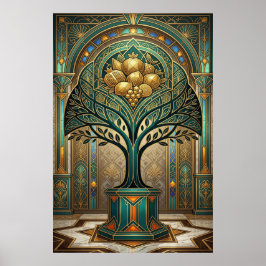 Poster Art Deco Golden Harvest Fruit Tree Gold Teal Poste