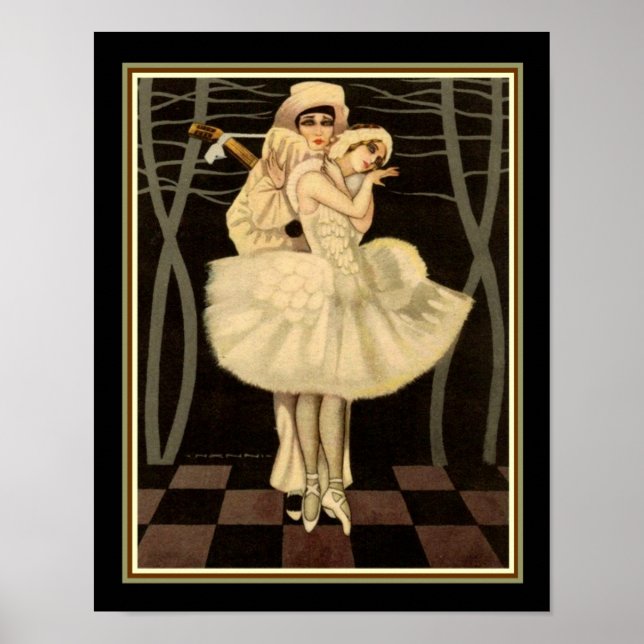 Poster Art Deco Harlequin Impressão- "Pierrot & Pierrette (Frente)
