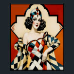 Pôster Art Deco Harlequin Lady Poster.<br><div class="desc">Esta é uma poster de uma Dama de Arte em um Vestido Harlequin. Este é um deco de arte com um motivo de deco de arte atrás dela. Isso faz uma poster adorável que pode ser enquadrada. Isto seria uma imagem excelente para qualquer casa.</div>