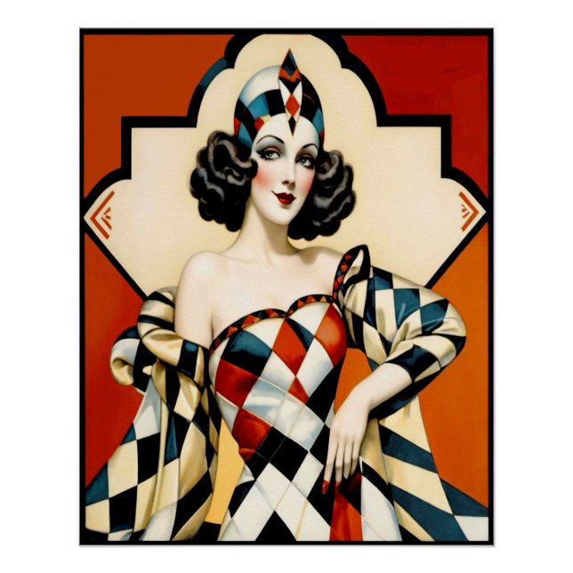 Pôster Art Deco Harlequin Lady Poster. (Frente)