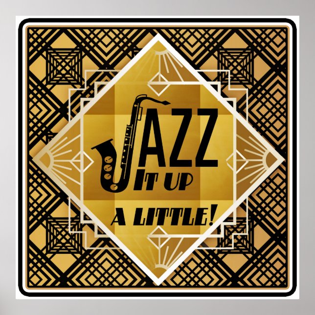 Poster Art deco jazz saxofone Black Gold (Frente)