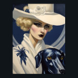 Poster Art Deco Lady in White with Black Dog, Era Gatsby<br><div class="desc">Este é um design de Arte original criado por Designs de Irmão Celta.</div>