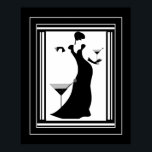 Poster ART DECO LADY preto branco<br><div class="desc">GRANDE Poster ART DECO LADY Pássaros brancos pretos Martini</div>