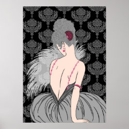 Poster Art Deco Lady with Damask - BIANCA: Cinza de inver