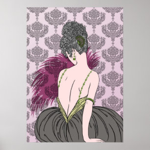 Poster Art Deco Lady with Damask - BIANCA: Hora do Chá