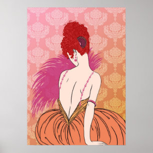 Poster Art Deco Lady with Damask - BIANCA: Melon Melange
