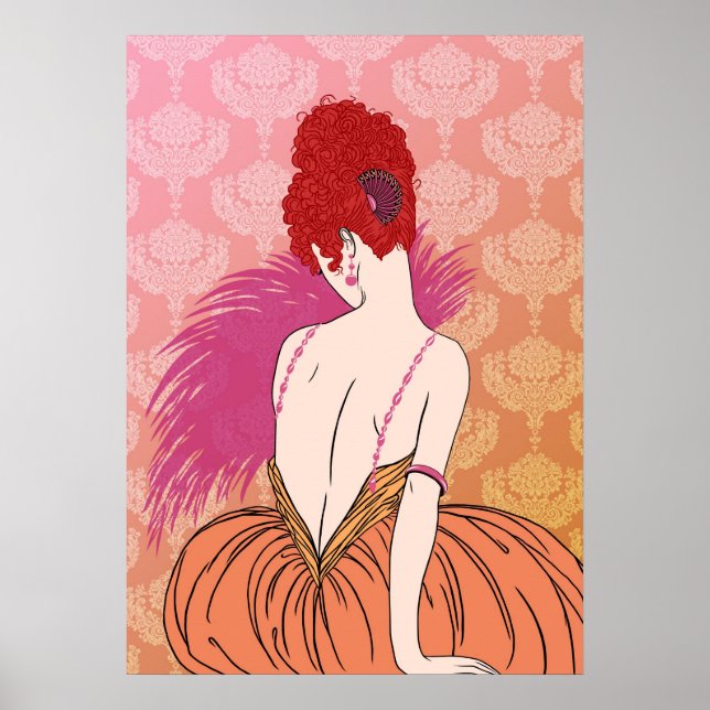 Poster Art Deco Lady with Damask - BIANCA: Melon Melange (Frente)