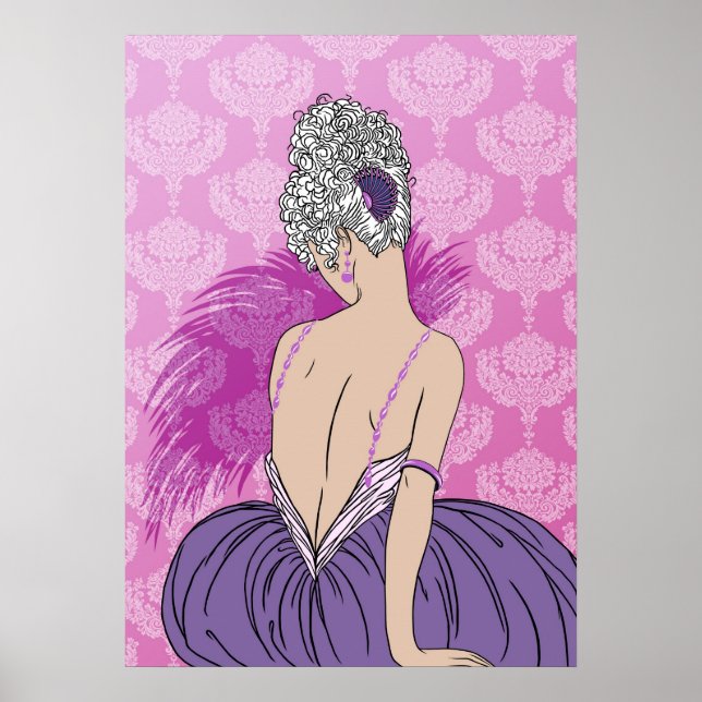 Poster Art Deco Lady with Damask - BIANCA: Plum Parisiens (Frente)