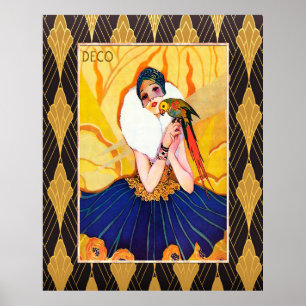 Poster Art Deco Lady with Parrot