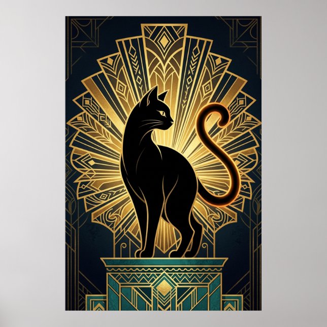 Poster Art Deco Minimal Cat Profile Wall Art (Frente)