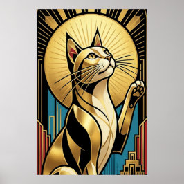 Poster Art Deco Modern Golden Tuxedo Cat Wall Art