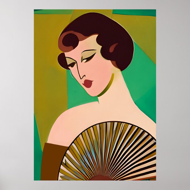 Poster Art Deco Modern Lady with a Fan (Frente)