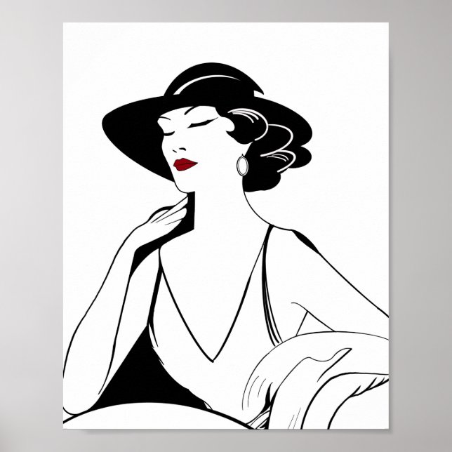 Poster Art Deco - Mulher Glamorosa Ilustrada (Frente)
