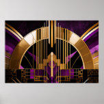 Poster Art Deco Music Hall, Roxo, Dourado, Preto<br><div class="desc">Uma representação espantosa de uma sala de música ao estilo Art Deco. Cores de dourados,  roxas e negros fornecem um aspecto elegante e sofisticado. As formas geométricas e a simetria são ótimas.</div>
