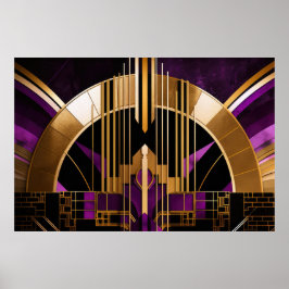 Poster Art Deco Music Hall, Roxo, Dourado, Preto