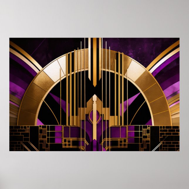Poster Art Deco Music Hall, Roxo, Dourado, Preto (Frente)