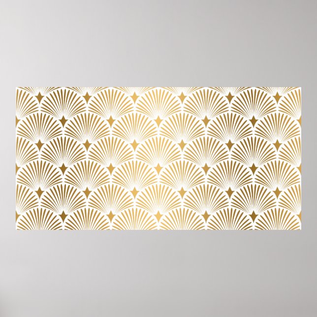 Poster Art Deco Pattern. Serralheiro branco e dourado (Frente)