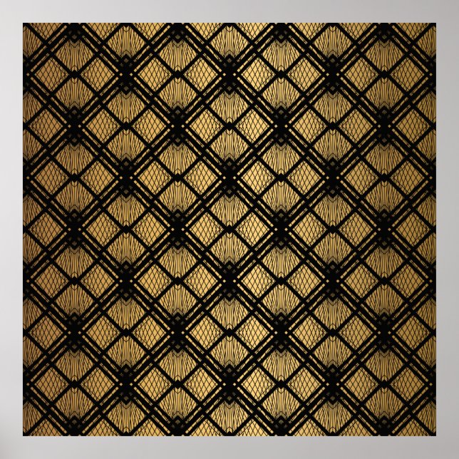 Poster Art Deco Pattern. Serralheiro preto sem costura e  (Frente)