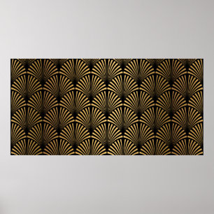 Poster Art Deco Pattern. Serralheiro preto sem costura e 