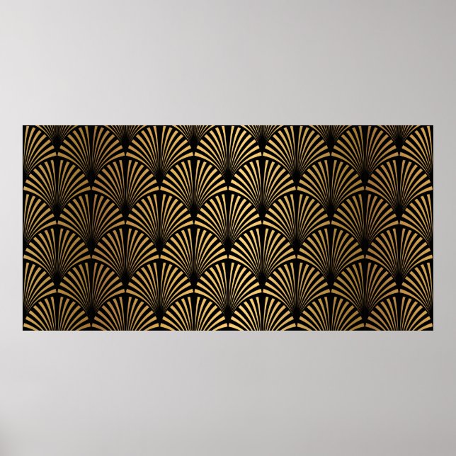 Poster Art Deco Pattern. Serralheiro preto sem costura e  (Frente)