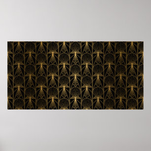 Poster Art Deco Pattern. Serralheiro preto sem costura e