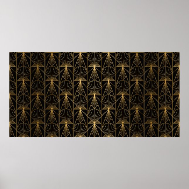 Poster Art Deco Pattern. Serralheiro preto sem costura e  (Frente)