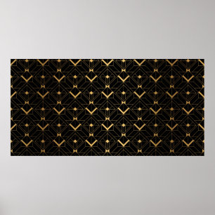Poster Art Deco Pattern. Serralheiro preto sem costura e 