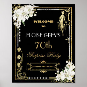 Poster Art Deco Pearls Flores Brancas Gatsby 20s Bem-vind