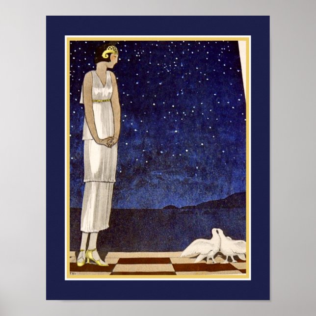 Poster Art Deco Pochoir de 1920 "Dois Doves" (Frente)