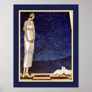 Poster art deco Pochoir dos anos 20 "duas pombas "