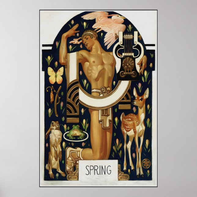 Poster Art Deco PRIMAVERA - Apolo e Animais (Frente)