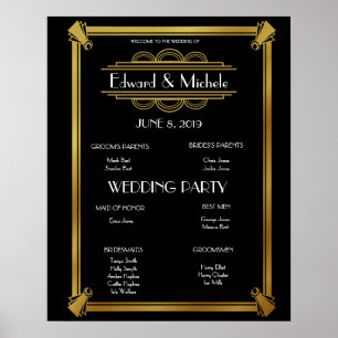Poster Art deco que Wedding a carta do assento do