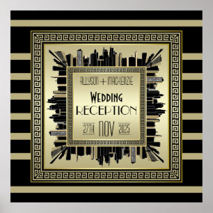 Poster Art Deco Recepção de casamento Champagne Dourado G