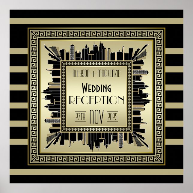 Poster Art Deco Recepção de casamento Champagne Dourado G (Frente)