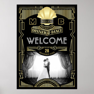 Poster Art Deco Recepção de casamento Sua Foto Sinal De B